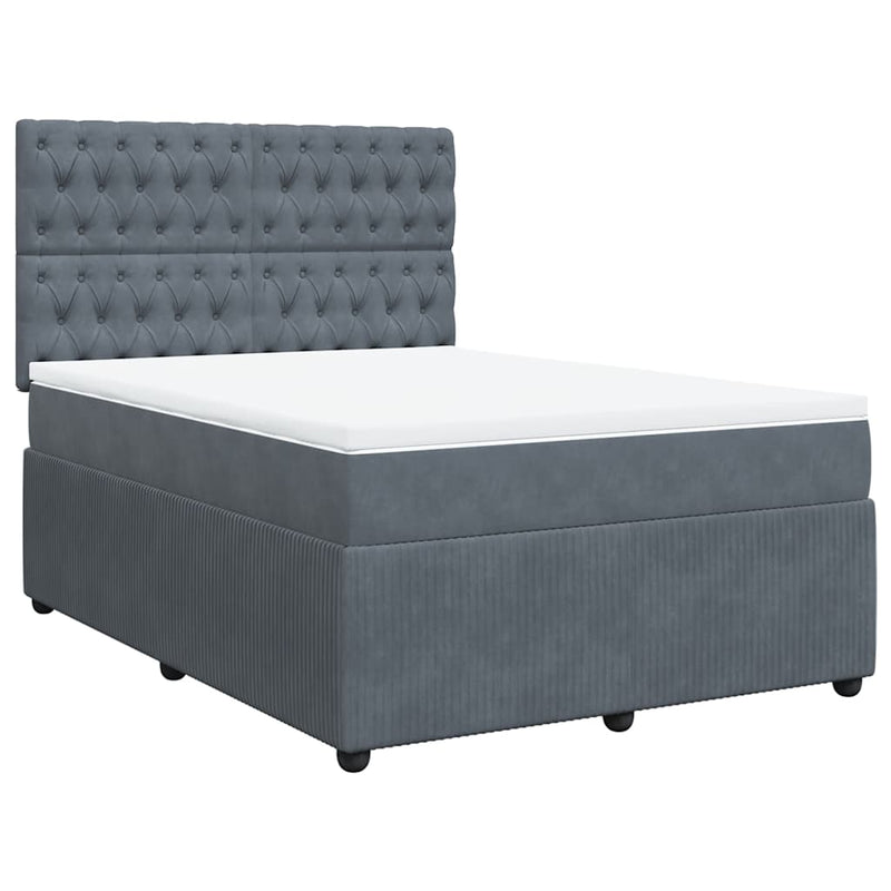 Box Spring Bed with Mattress Dark Grey Queen Velvet