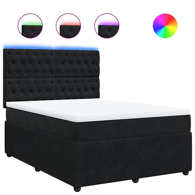 Box Spring Bed with Mattress Black Queen Velvet