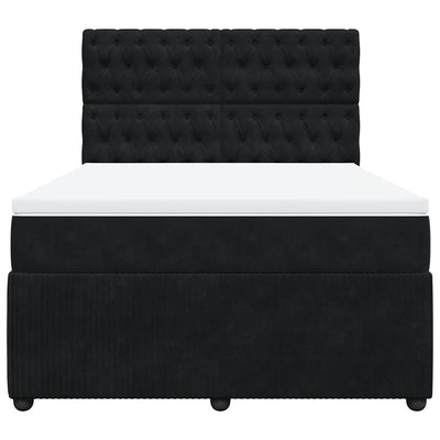 Box Spring Bed with Mattress Black Queen Velvet