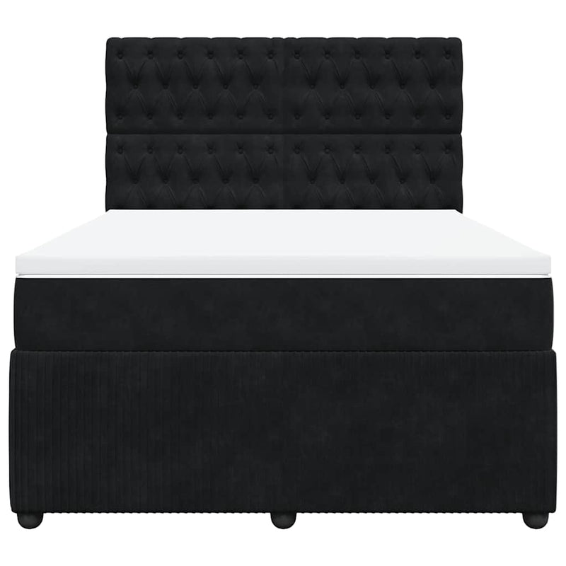 Box Spring Bed with Mattress Black Queen Velvet