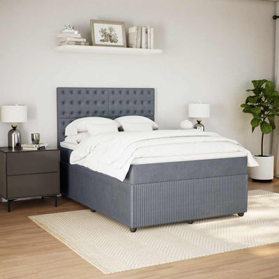 Box Spring Bed with Mattress Dark Grey Queen Velvet