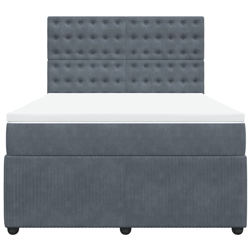 Box Spring Bed with Mattress Dark Grey Queen Velvet