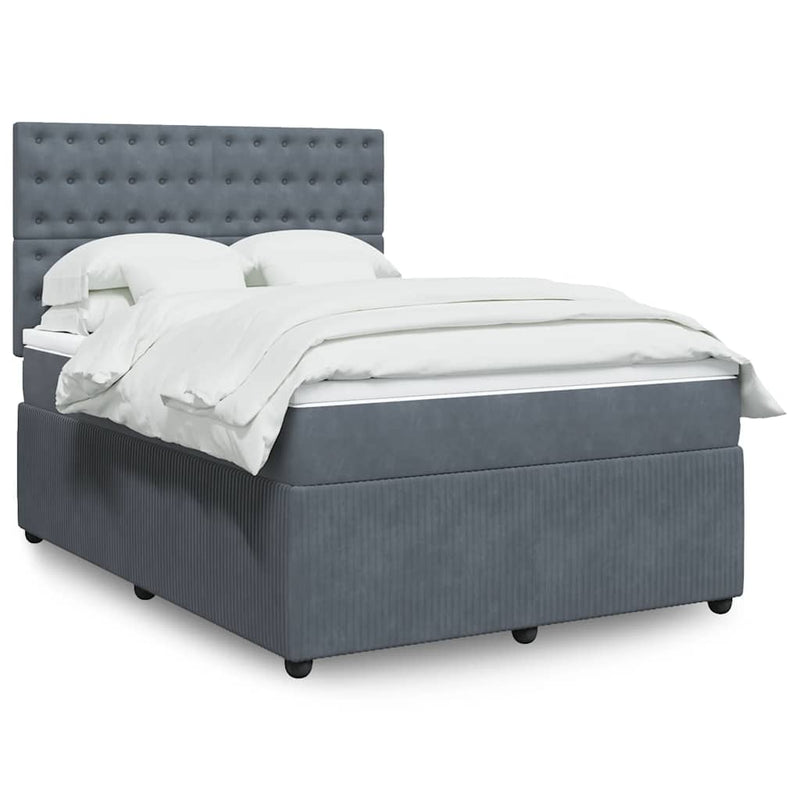 Box Spring Bed with Mattress Dark Grey Queen Velvet