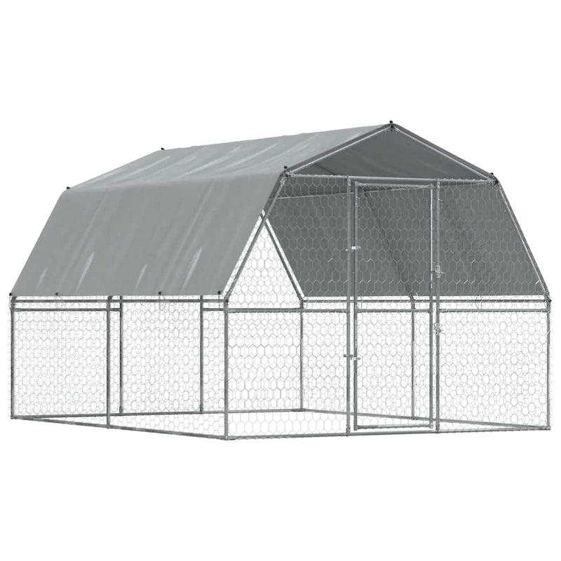 Dog Cage with Roof and Door Silver Galvanised Steel