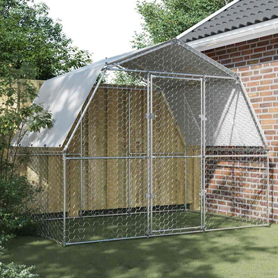 Chicken Cages 2 pcs with Roof and Door Silver Galvanised Steel