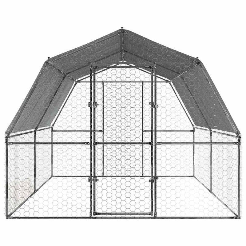 Chicken Cage with Roof and Door Silver Galvanised Steel