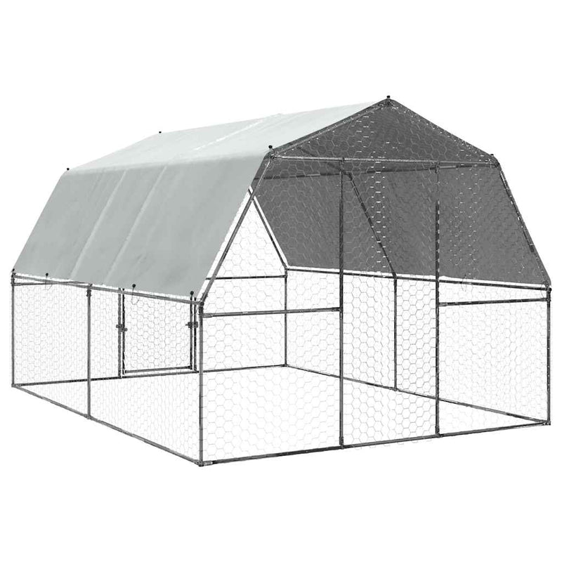 Chicken Cage with Roof and Door Silver Galvanised Steel