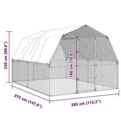 Chicken Cage with Roof and Door Silver Galvanised Steel