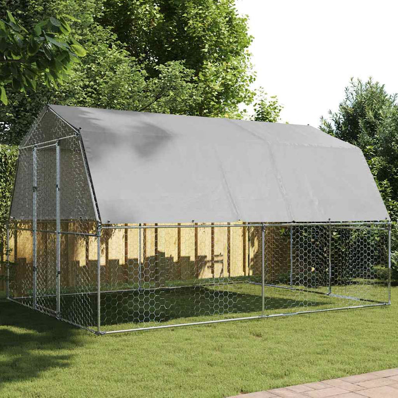 Chicken Cage with Roof and Door Silver Galvanised Steel