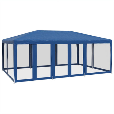 Party Tent with 10 Mesh Sidewalls Blue 6x4 m HDPE