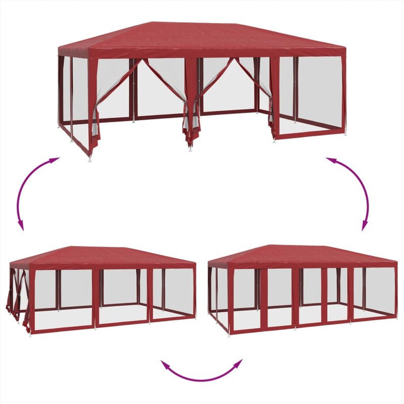 Party Tent with 10 Mesh Sidewalls Red 6x4 m HDPE