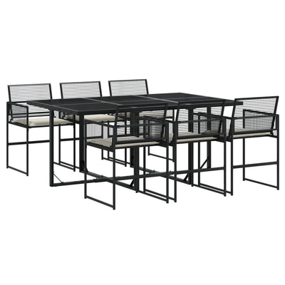 7 Piece Garden Dining Set with Cushions Black Poly Rattan