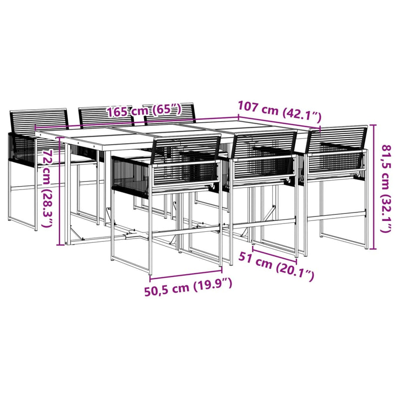 7 Piece Garden Dining Set with Cushions Black Poly Rattan