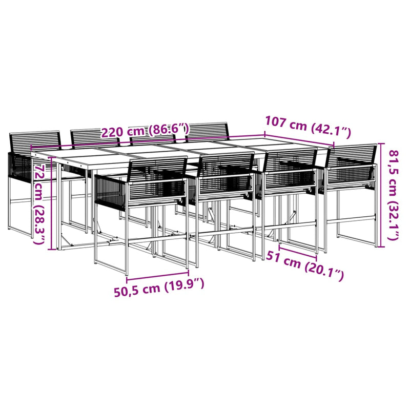 9 Piece Garden Dining Set with Cushions Black Poly Rattan