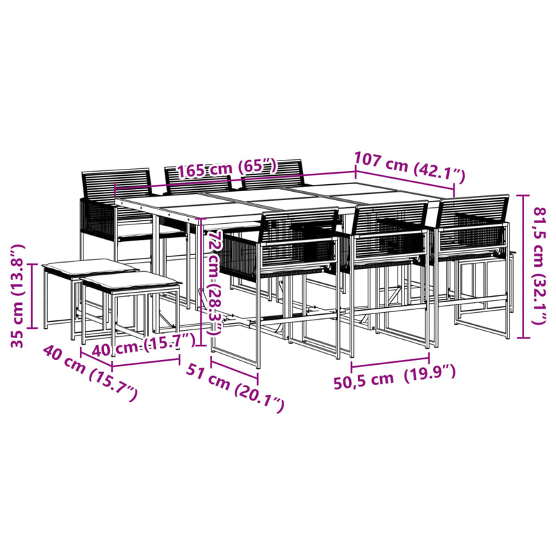 11 Piece Garden Dining Set with Cushions Black Poly Rattan