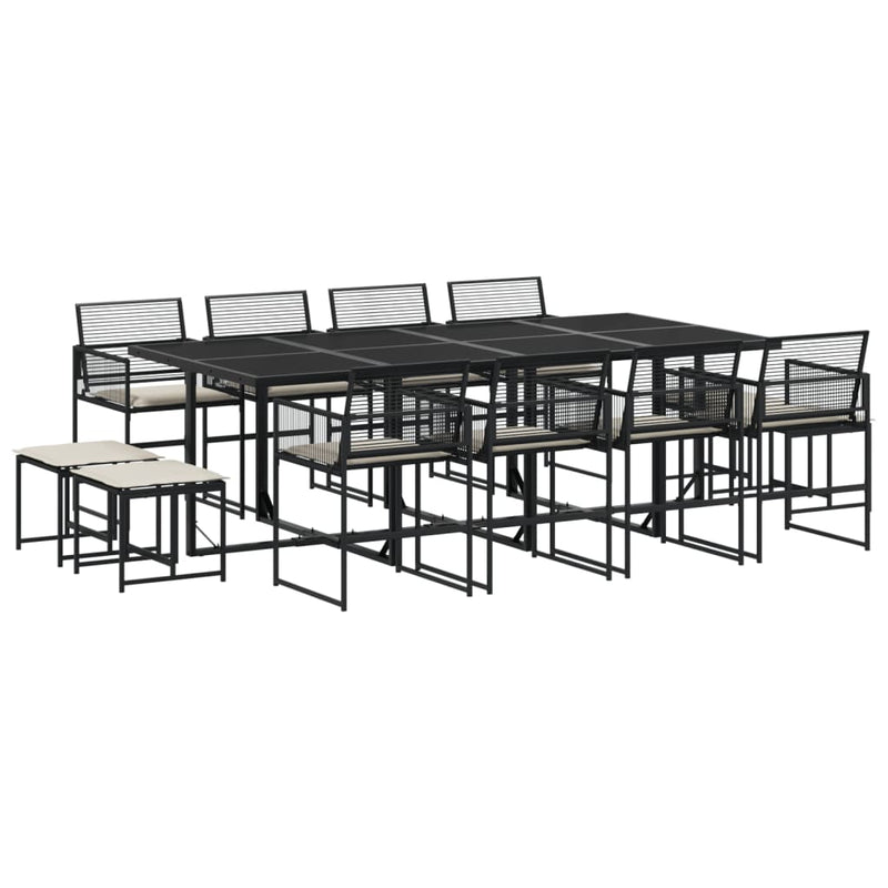 13 Piece Garden Dining Set with Cushions Black Poly Rattan