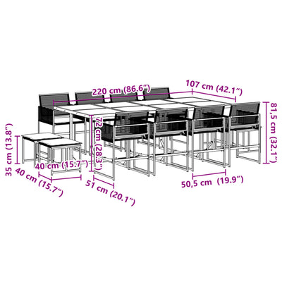 13 Piece Garden Dining Set with Cushions Black Poly Rattan