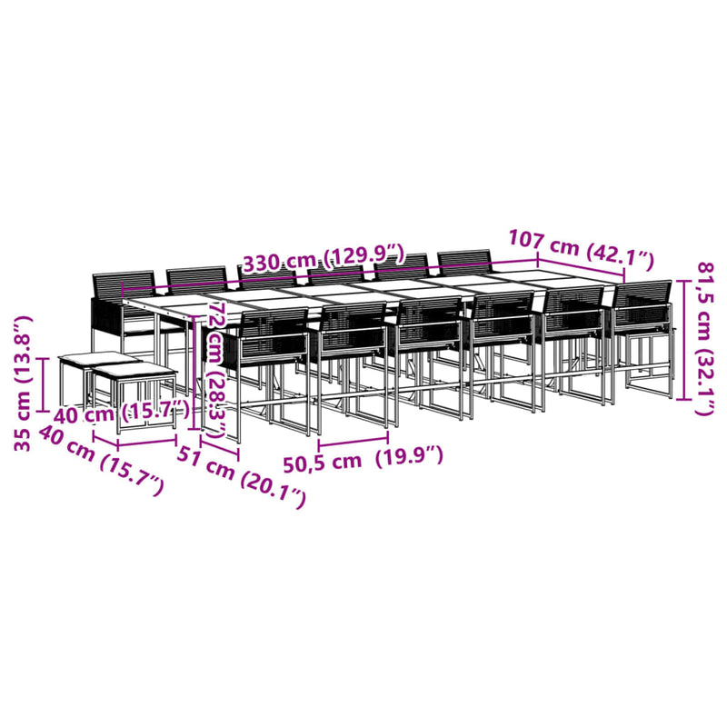 17 Piece Garden Dining Set with Cushions Black Poly Rattan