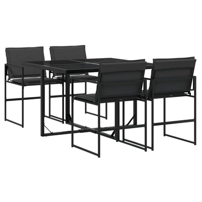 5 Piece Garden Dining Set with Cushions Black Textilene