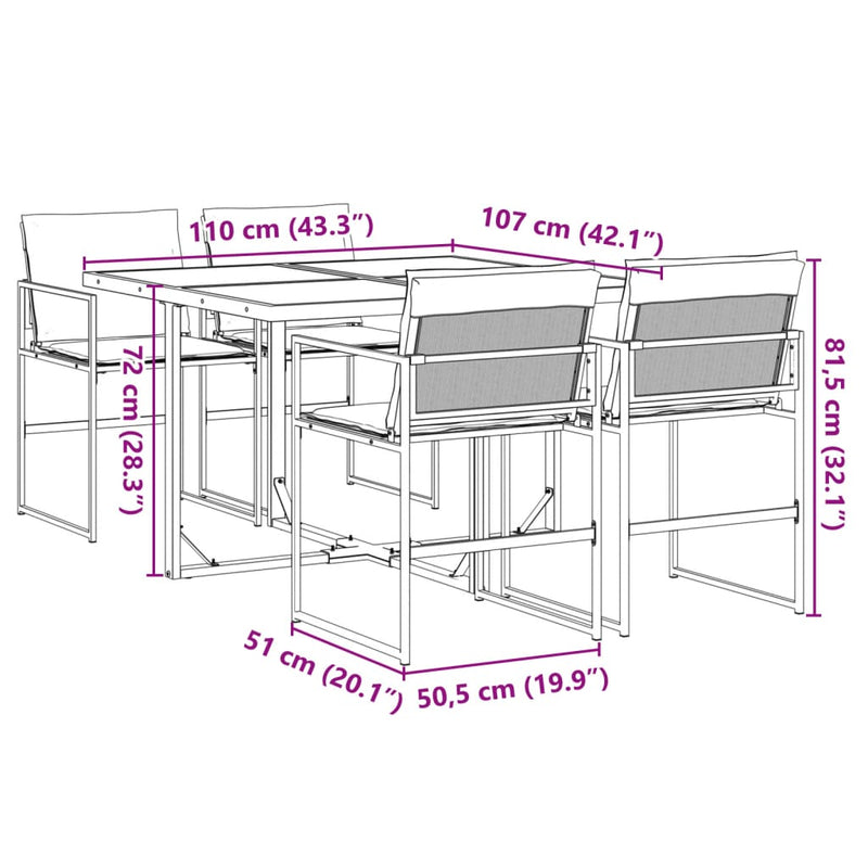 5 Piece Garden Dining Set with Cushions Black Textilene