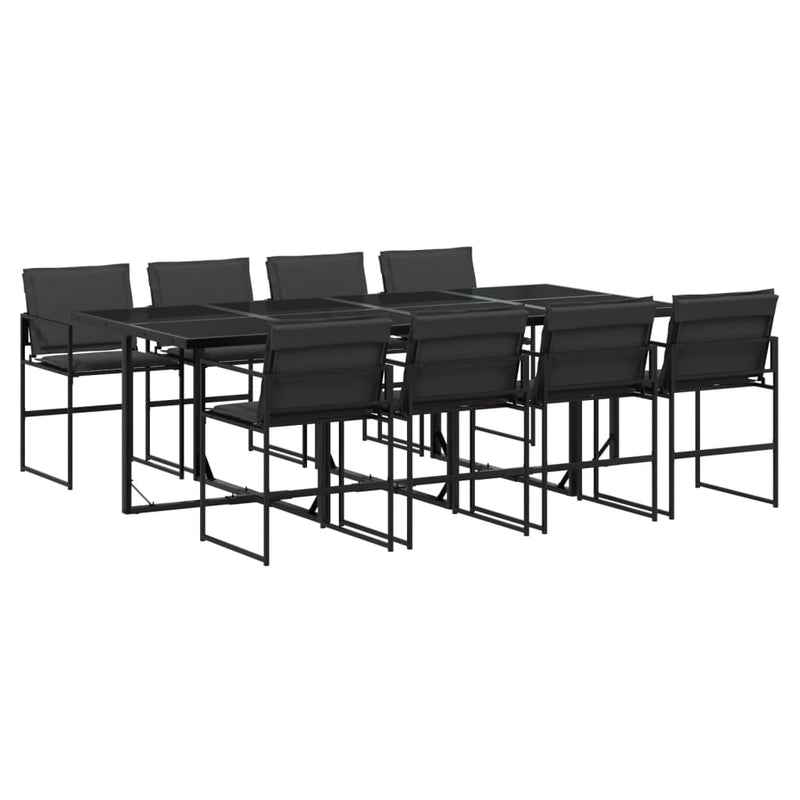 9 Piece Garden Dining Set with Cushions Black Textilene