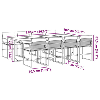 9 Piece Garden Dining Set with Cushions Black Textilene