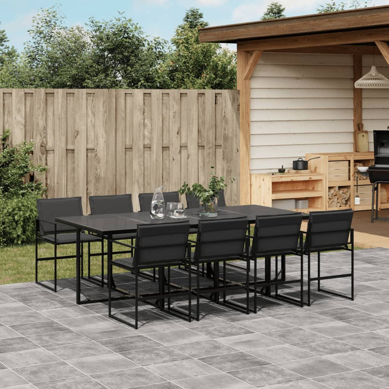 9 Piece Garden Dining Set with Cushions Black Textilene