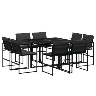 9 Piece Garden Dining Set with Cushions Black Textilene