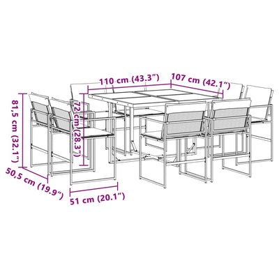 9 Piece Garden Dining Set with Cushions Black Textilene