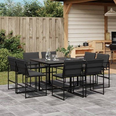 9 Piece Garden Dining Set with Cushions Black Textilene