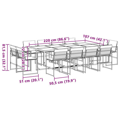 13 Piece Garden Dining Set with Cushions Black Textilene