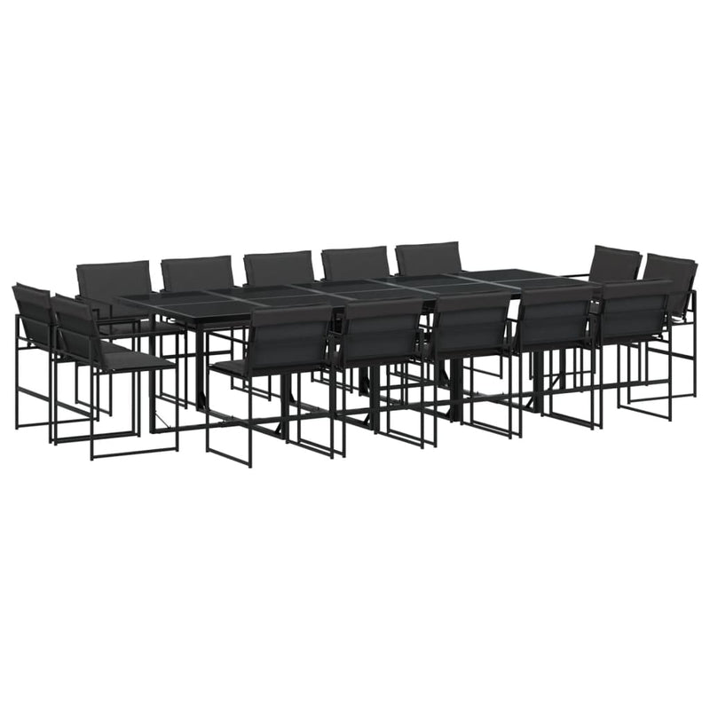 15 Piece Garden Dining Set with Cushions Black Textilene