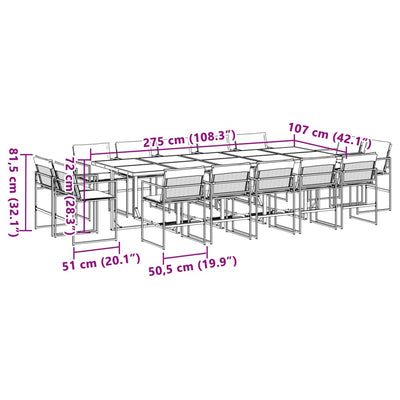 15 Piece Garden Dining Set with Cushions Black Textilene