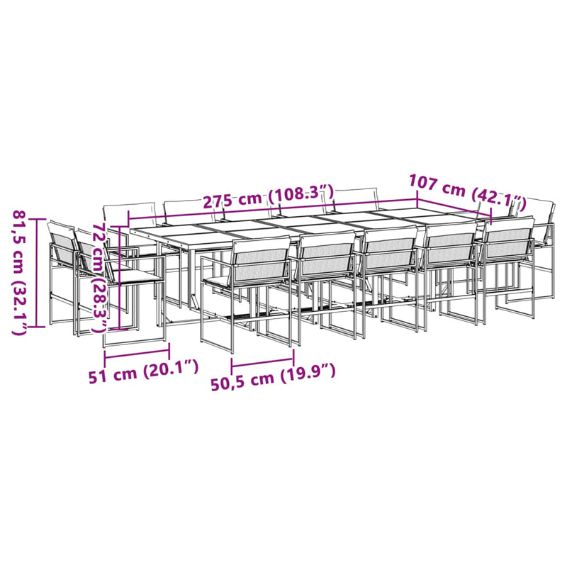 15 Piece Garden Dining Set with Cushions Black Textilene