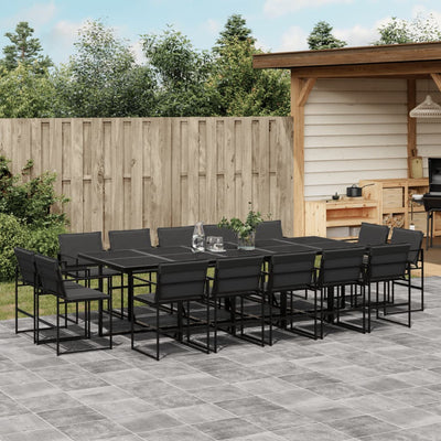 15 Piece Garden Dining Set with Cushions Black Textilene