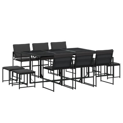 11 Piece Garden Dining Set with Cushions Black Textilene