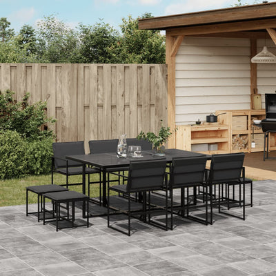 11 Piece Garden Dining Set with Cushions Black Textilene