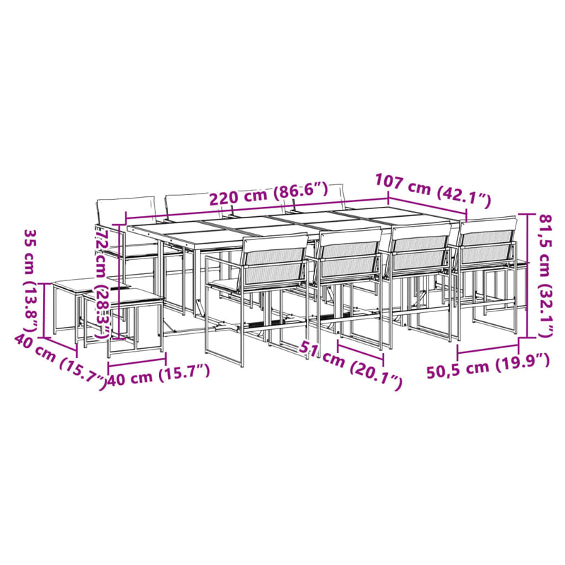 13 Piece Garden Dining Set with Cushions Black Textilene