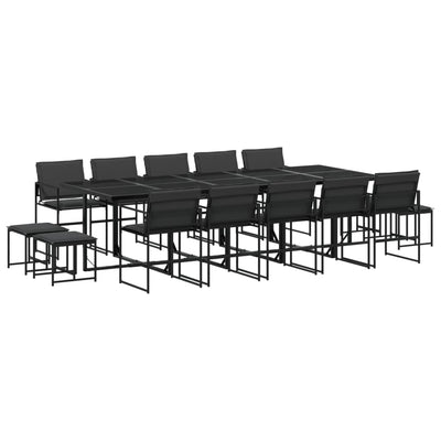 15 Piece Garden Dining Set with Cushions Black Textilene