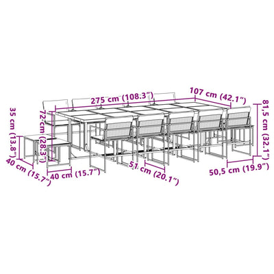 15 Piece Garden Dining Set with Cushions Black Textilene