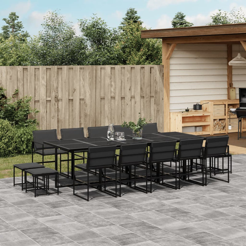 15 Piece Garden Dining Set with Cushions Black Textilene