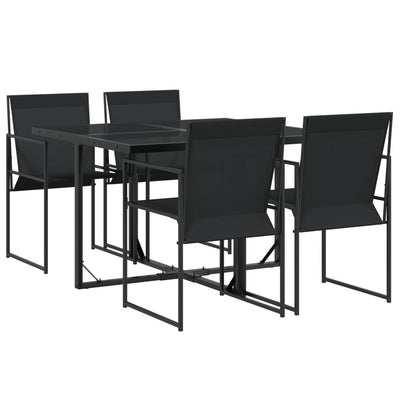 5 Piece Garden Dining Set Black Textilene