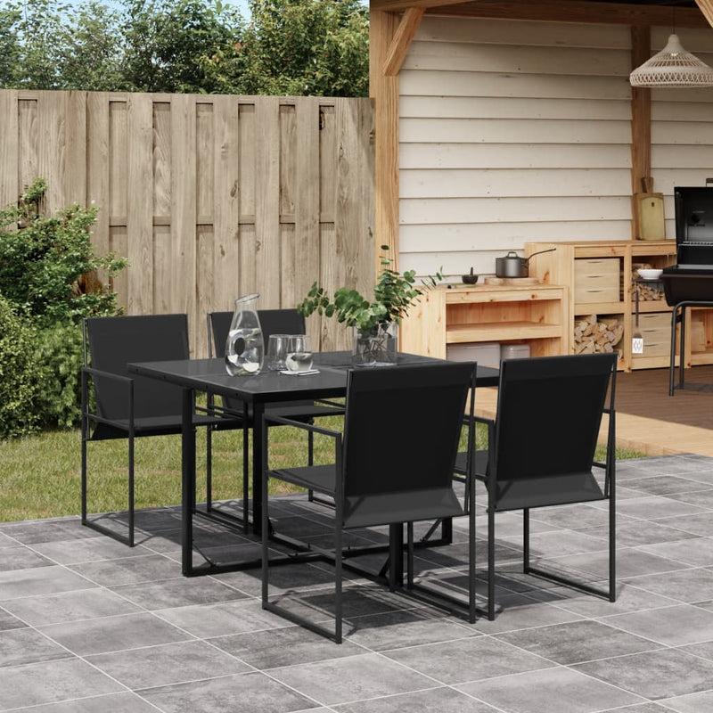 5 Piece Garden Dining Set Black Textilene