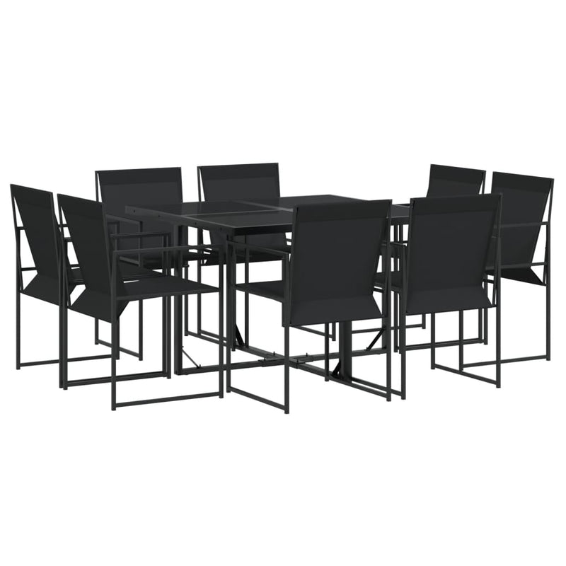 9 Piece Garden Dining Set Black Textilene