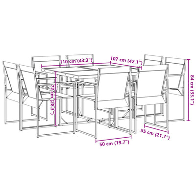 9 Piece Garden Dining Set Black Textilene