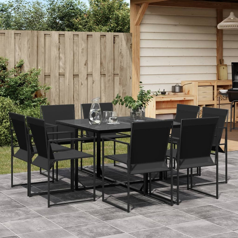 9 Piece Garden Dining Set Black Textilene