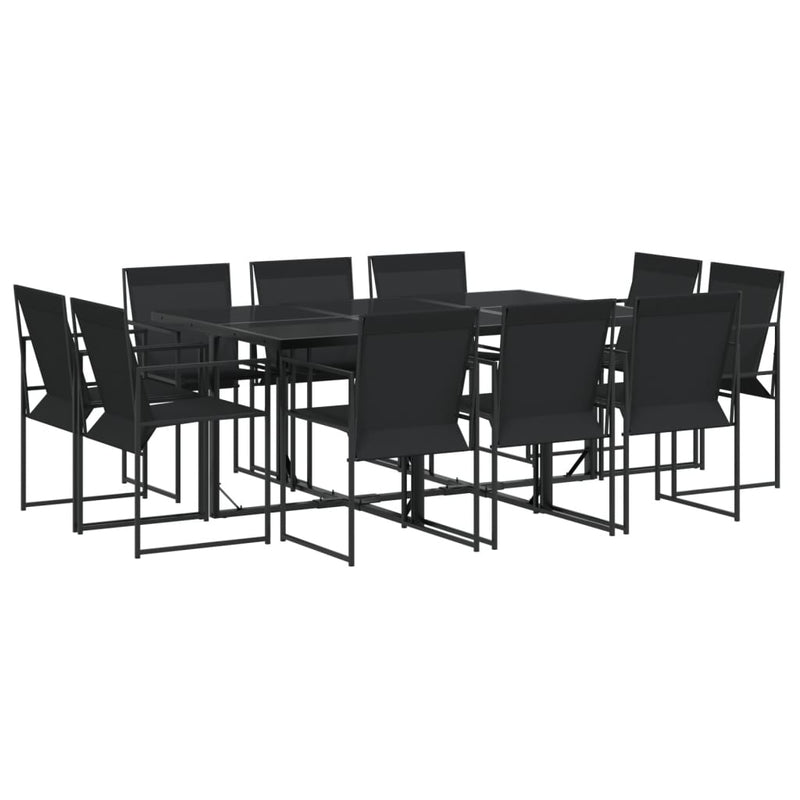 11 Piece Garden Dining Set Black Textilene