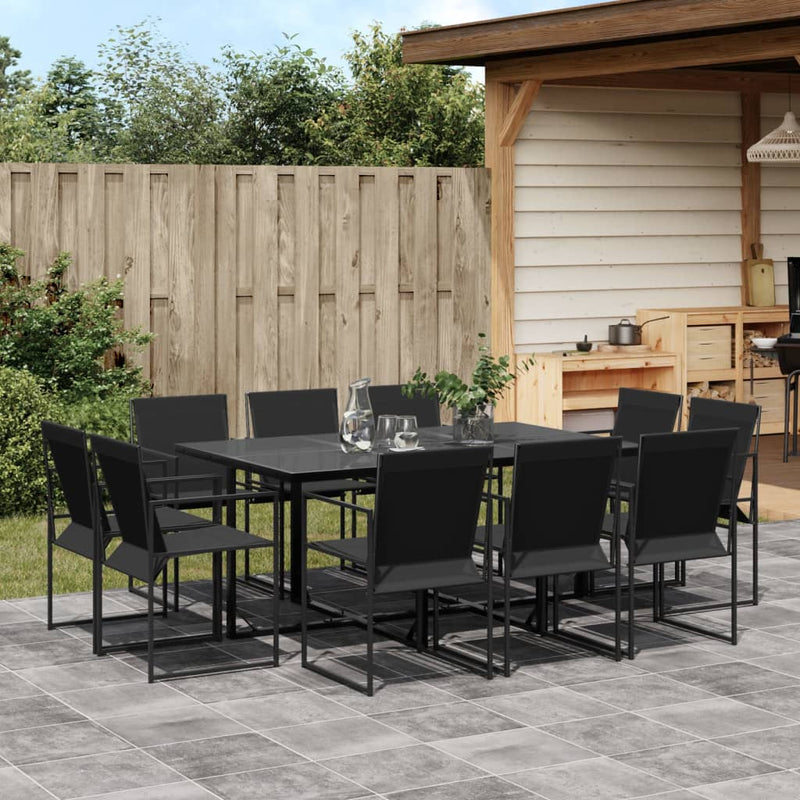 11 Piece Garden Dining Set Black Textilene