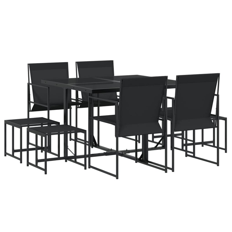 9 Piece Garden Dining Set Black Textilene