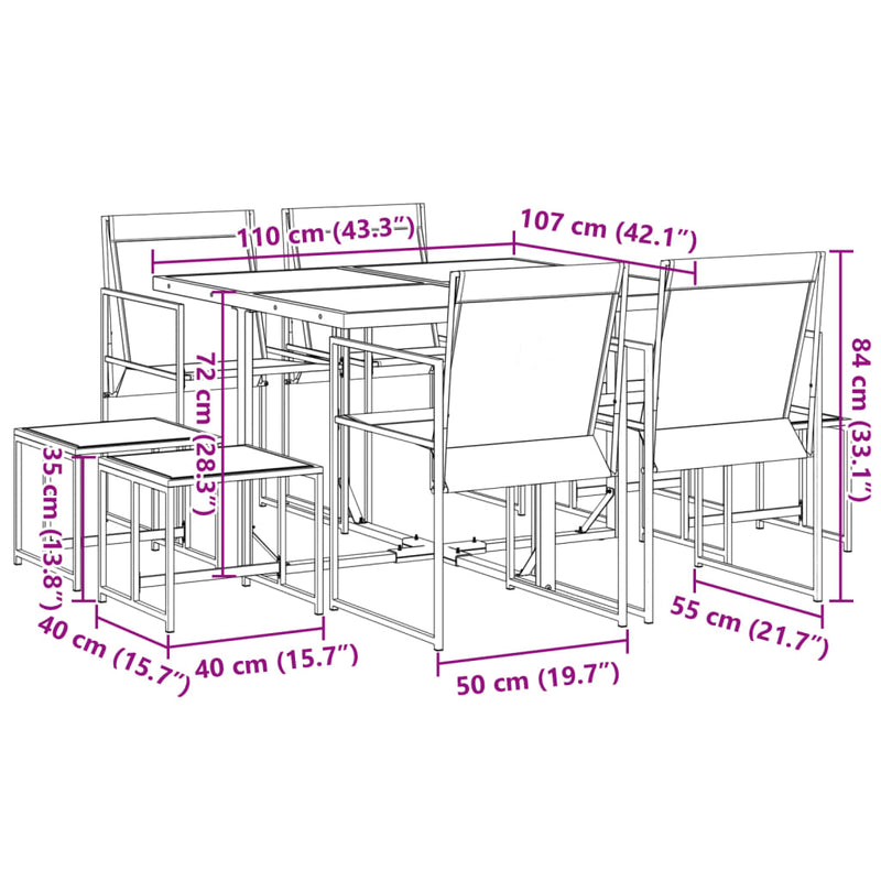 9 Piece Garden Dining Set Black Textilene